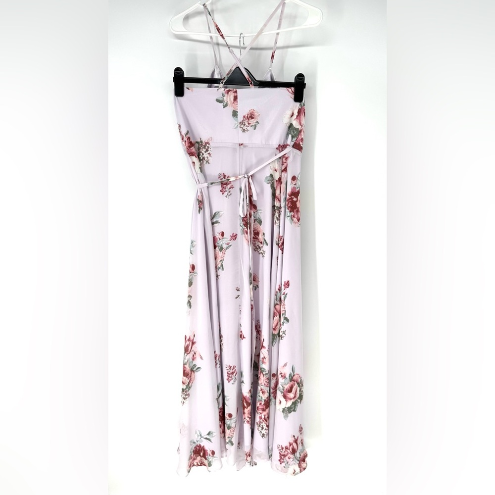 Lulu's Dusty whimsy boho wedding cottagecore Pink Floral wrap Dress large - Picture 4 of 5